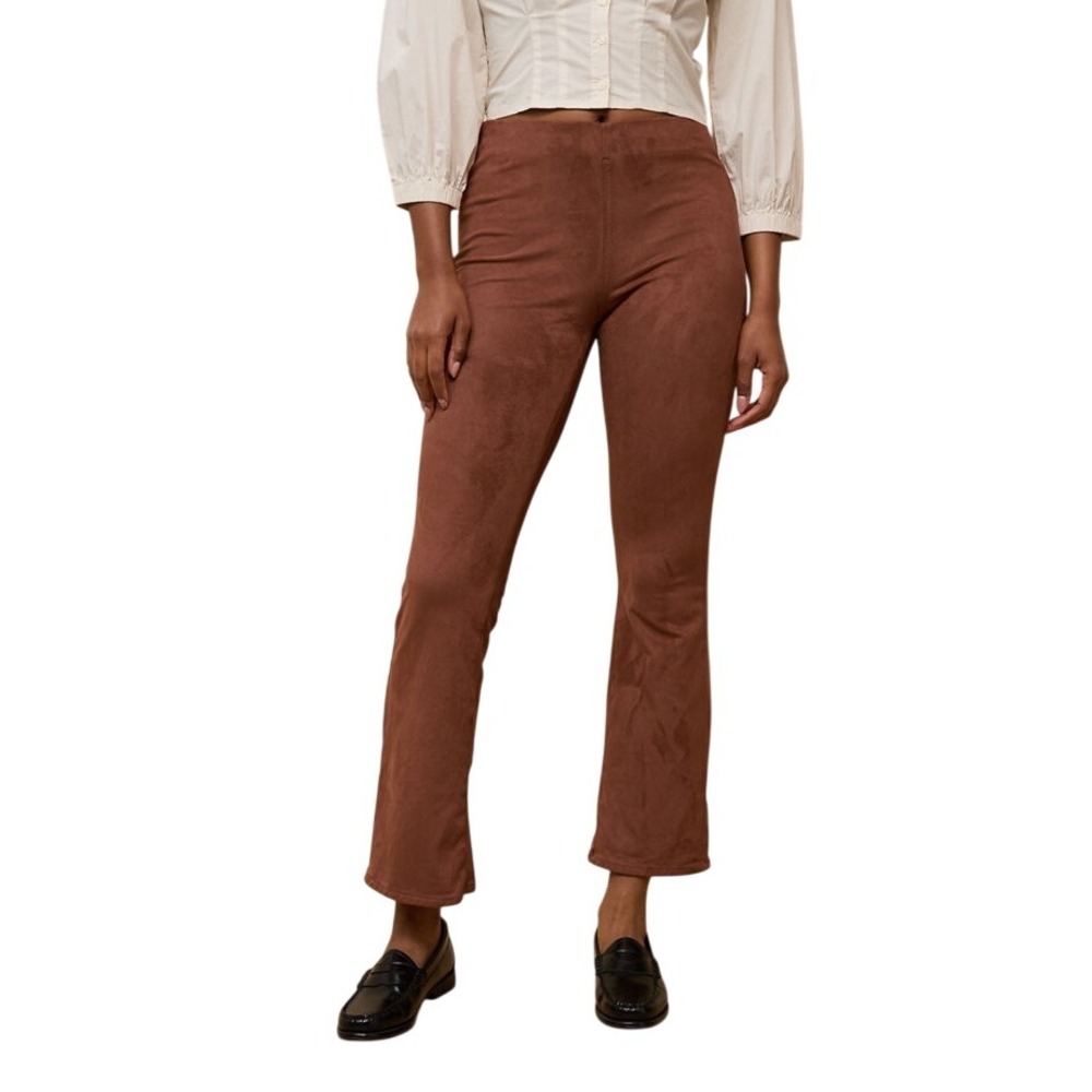 American Eagle Stretch Flare Pants‎ Womens Large Brown Suede Knit Style Pull On